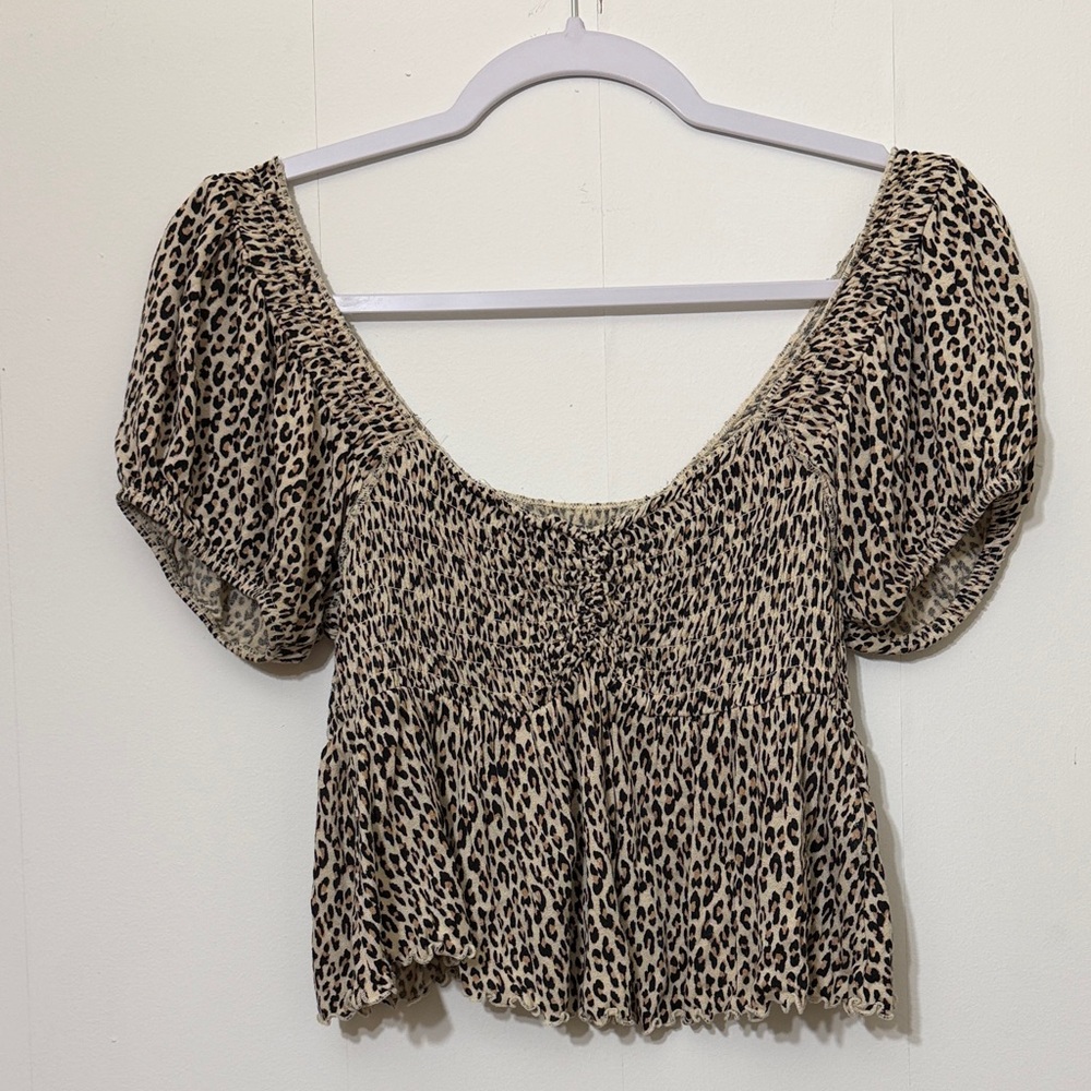Urban Outfitters Animal Print Smocked Blouse